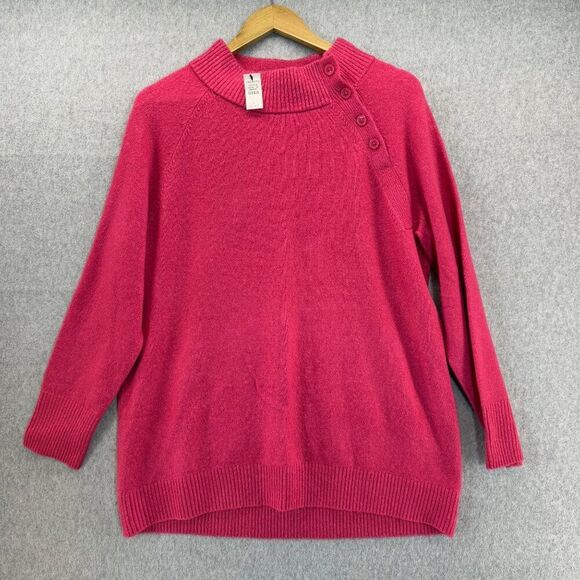 NWT Talbots Women's Large Hot Pink Sweater Button Accent Prep Winter Mock Neck‎ - Picture 1 of 11